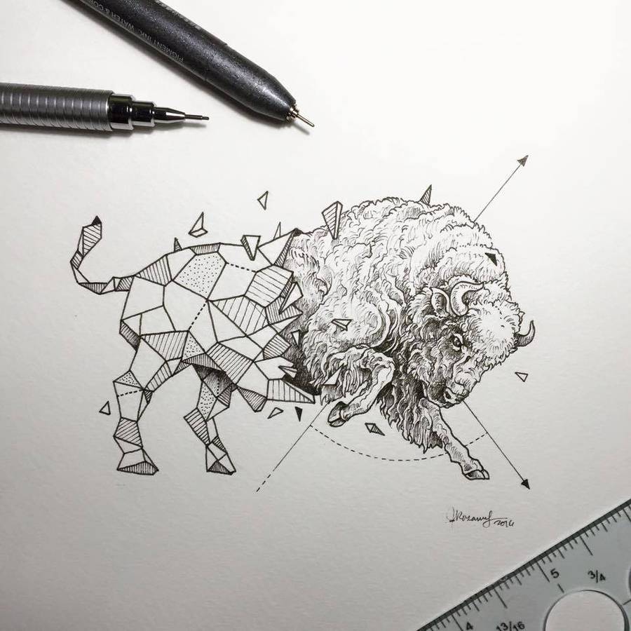 几何图形和动物融合Kerby Rosanes动物插画设计